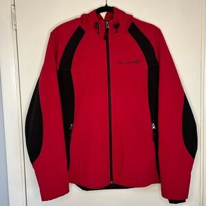 Free Country NWOT Women's Red Black Accent Hooded Softshell Outdoor Jacket Sz XL
